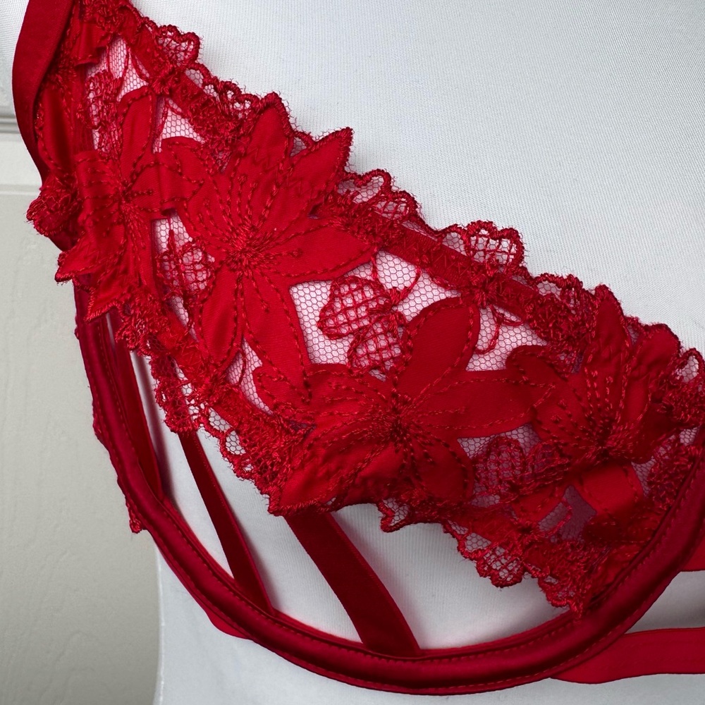 NWT Victoria's Secret Very Sexy Red Satin Ziggy Glam Floral Caged Lace Bra 34D - Picture 2 of 11